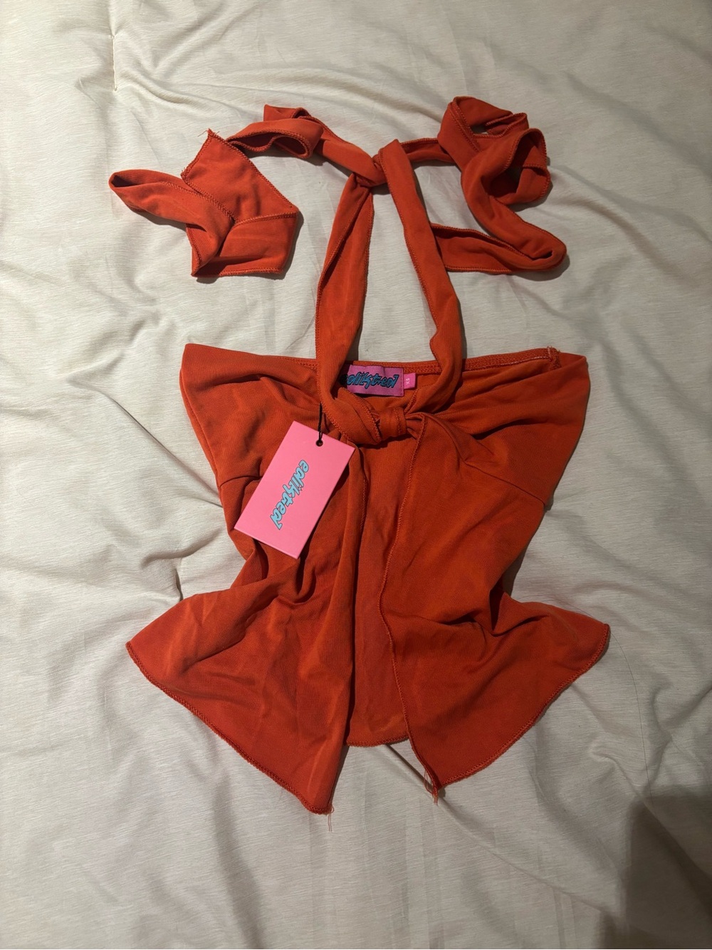 EdiktedOrange Tie-Back Halter Top